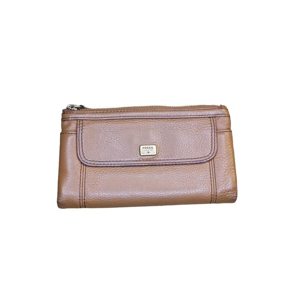 Fossil Emma Wallet Brown Pebbled Leather Vintage Bifold Clutch Organizer SWL1043